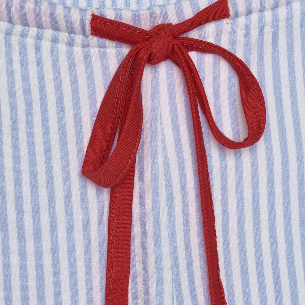 Stretch Contrast Stitch Pyjama Trouser Set - Blue Stripe/Red