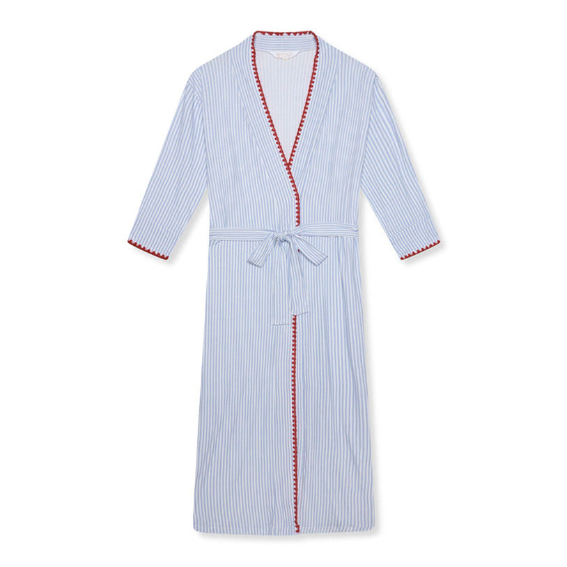 Contrast Stitch Maxi Robe- Blue stripe/ Red