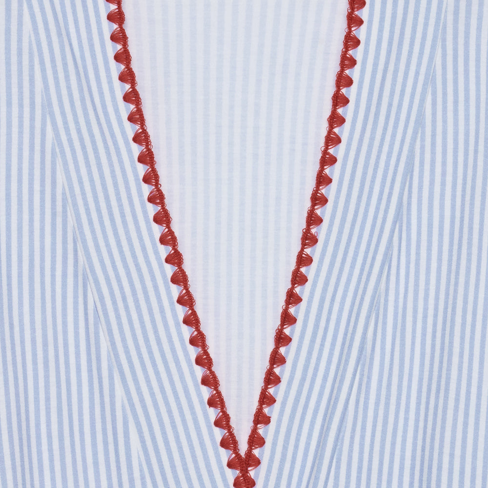Contrast Stitch Maxi Robe- Blue stripe/ Red