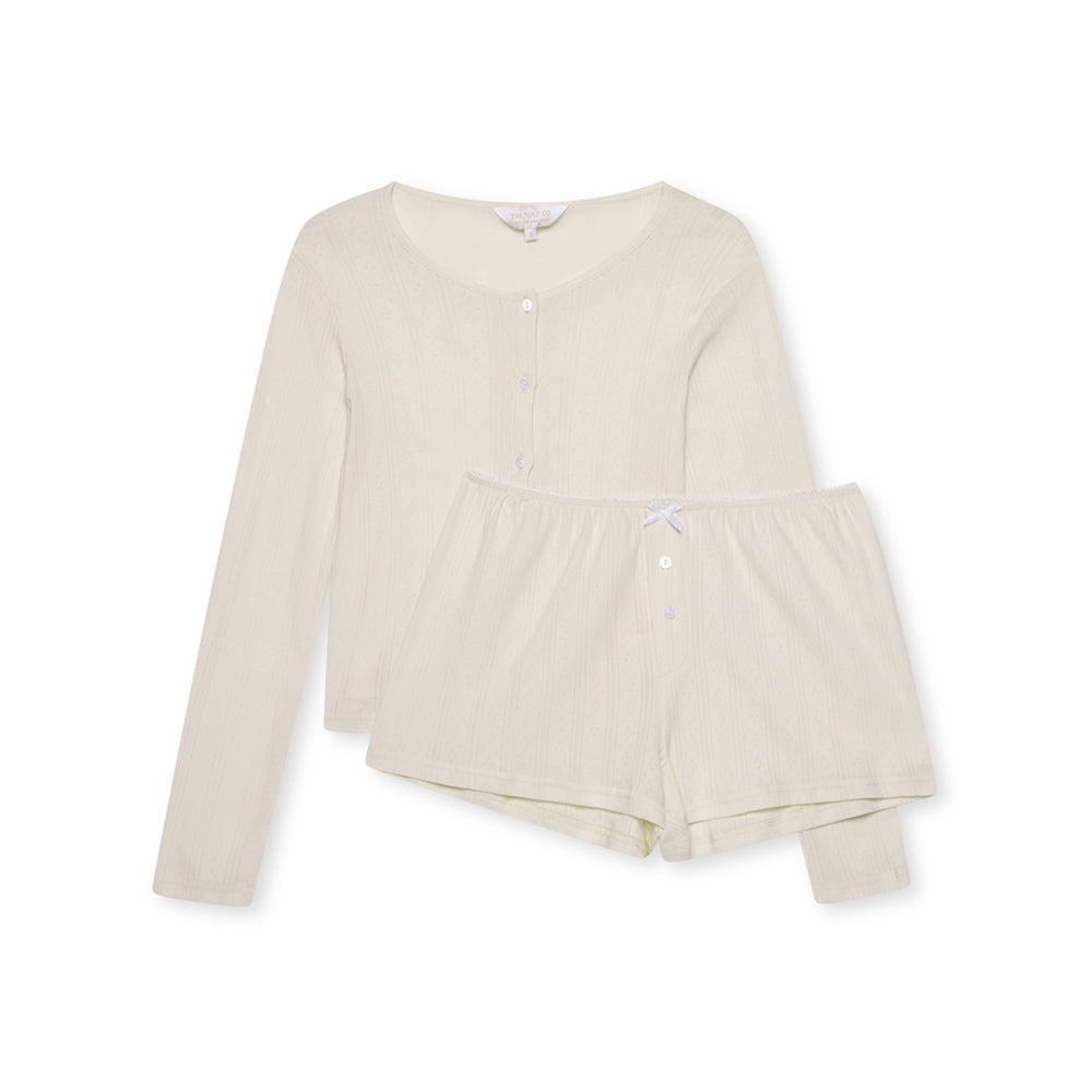 Pointelle Cardigan and Short Set- Buttermilk - The NAP Co. - image 1