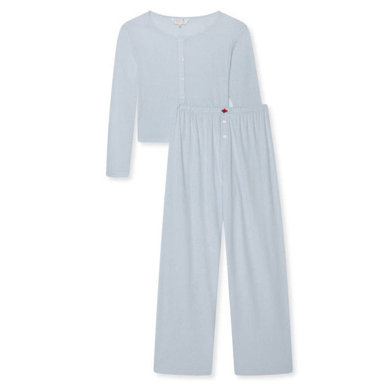 Pointelle Cardigan and Trouser Set- Baby Blue/Red - The NAP Co. - image 1