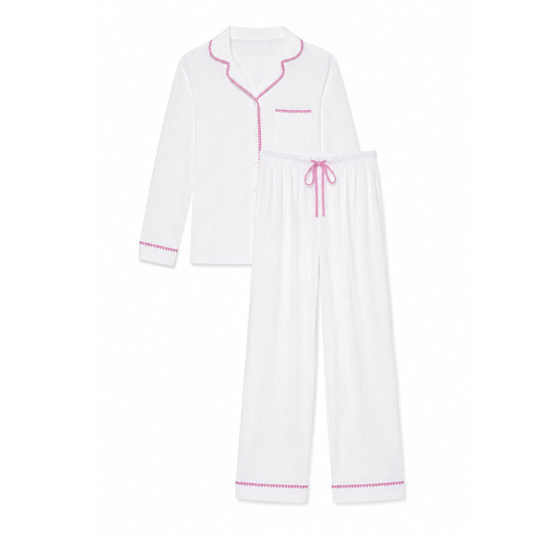 Stretch Cross Stitch Pyjama Trouser Set - White/Pastel Pink - The NAP Co.